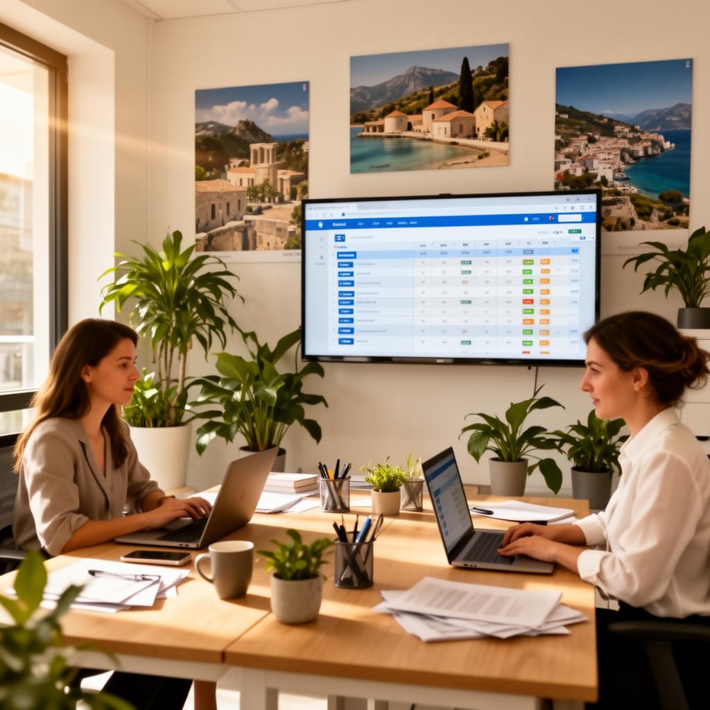 Travel agency team working in a modern office